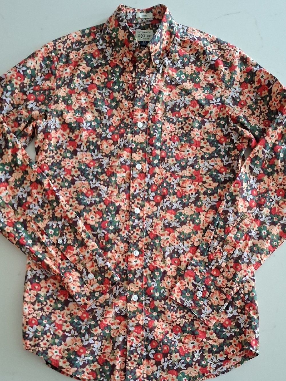 J. Crew Men's Floral Cotton Poplin Secret Wash Stretch Button-up Shirt (Size XS)